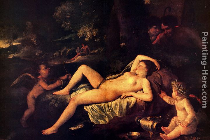 Sleeping Venus and Cupid painting - Nicolas Poussin Sleeping Venus and Cupid art painting
